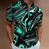 cheap Men's Geometric Polo-Men's Graphic Zip Polo Shirts Golf Shirt Short Sleeve Polo Shirts Collared Shirts Casual Vacation Wear Rave Wear Party Outfits 3D Print Quarter Zip Polo Spring &amp; Summer Blue Purple Green