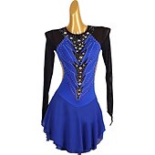 voordelige Schaatsjurken-Kunstschaatsjurk Dames Voor meisjes Schaatsen Jurken Marine Blauw Lapwerk Open achterkant Netstof Spandex Hoge Elasticiteit Opleiding Wedstrijd Kunstschaatskleding Klassiek Lange mouw Schaatsen