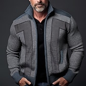 baratos suéter cardigã masculino-Homens Sueter Cardigan Suéter com zíper Cardigã Chunky Estriado Tricotar Cropped Bolsos laterais Bloco de cor Colarinho Chinês Aquecimento Contemporâneo Moderno Casual Roupa Diária Roupa Outono