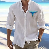Men's Shirt Beach Shirt Button Up Shirt Animal Outdoor Vacation Black White Long Sleeve Standing Collar Spring &  Fall Clothing Apparel Print4