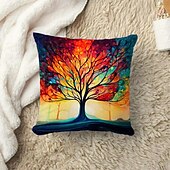 cheap Floral &amp; Plants Style-1PC Colorful Tree Double Side Pillow Cover Soft Decorative Square Cushion Case Pillowcase for Bedroom Livingroom Sofa Couch Chair