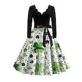 preiswerte Kleider-1950er Vintage inspiriert Cocktailkleid Knielang Kleid A-Linie Kleid Teekleid A-Linie Damen St. Patrick&#039;s Day Heimkehr Alltagskleidung Junggesellinnenabschiedsparty Teenager Erwachsene Kleid