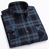 economico Camicie eleganti da uomo-Per uomo Camicia Camicie A quadri Ufficio e carriera Ricevimento di matrimonio Nero Rosso scuro Rosso Blu Manica lunga Bavero Primavera &amp; Autunno Abbigliamento Tasca frontale