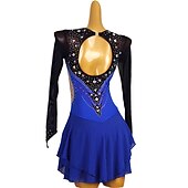 voordelige Schaatsjurken-Kunstschaatsjurk Dames Voor meisjes Schaatsen Jurken Marine Blauw Lapwerk Open achterkant Netstof Spandex Hoge Elasticiteit Opleiding Wedstrijd Kunstschaatskleding Klassiek Lange mouw Schaatsen