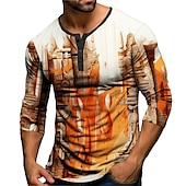 economico Magliette di Halloween-Per uomo Pop art Città e palazzi Camicia Henley Manica lunga Stampa 3D Di tendenza Giornaliero Informale Informale Per eventi Per uscire Primavera &amp; Autunno Rosso Blu Arancione Verde Henley Maglietta