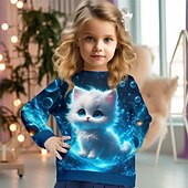 preiswerte Mädchen 3D Tiere-Mädchen 3D Katze Pullover Langarm 3D-Druck Frühling Herbst Modisch Strassenmode bezaubernd kinderkleidung 3-12 Jahre Rundhalsausschnitt Outdoor Casual Täglich Regular Fit