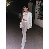 cheap Bottoms-Metallic Sparkle Pants Sheer Mesh Rhinestone Cover Up Disco Solid Color Women&#039;s Party Club Pride Parade Adults&#039; Pants