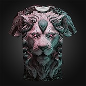 preiswerte T-Shirts mit Tiermuster-Herren Graphic Tier Löwe T Shirt Kurzarm T-Shirt 3D-Druck Rundhalsausschnitt Hemd Täglich Designer Retro Vintage Sports Outdoor Festtage Ausgehen Blau Rot Rosenrot Frühling Sommer Bekleidung S M L XL