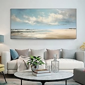 cheap Landscape Paintings-Handmade Oil Painting Canvas Wall Art Decor Original Blue Sky Abstract Scenery Painting for Home Decor With Stretched Frame/Without Inner Frame Painting