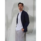 billige luksus blazer i lin-100% Lin Herre Blazer i lin Blazer Virksomhet Formell kveld Bryllupsfest Mote Fritid Vår &amp; Vinter عادي Lomme Fritid / hverdag Enkeltkneppet Blazer Svart Mørkeblå