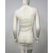 cheap Sexy Costumes-Metallic Sparkle Sexy Mini Dress Sheer Mesh Rhinestone Cover Up Disco Solid Color Women&#039;s Party Club Adults&#039; Dress Summer Spring