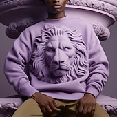 tanie wzór 3D-Męskie Graficzny Zwierzę Lew Bluzy Bluza z kapturem Długi rękaw Podkoszulek Półgolf Moda Codzienny Druk 3D Streetwear Urlop Święto Nadruk Wiosna i jesień