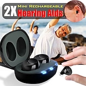 abordables Dispositivos electrónicos de cuidado personal-Audífono ITE invisible recargable - Amplificador de sonido digital mini con tono ajustable para ancianos apoyo para pérdida auditiva