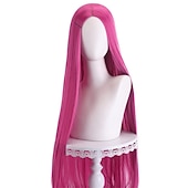 abordables Perruques d&amp;#39;anime-perruque synthétique droite partie médiane perruque faite à la machine longue a1 a2 a3 a4 a5 cheveux synthétiques femmes cosplay doux fête rose rouge noir perruques de carnaval