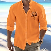 economico Vacanza-Per uomo Camicia Camicia da spiaggia Camicia con bottoni Vichingo Esterno Da mare Bianco Arancione Grigio chiaro Blu chiaro Manica lunga Colletto Mao Primavera &amp; Autunno Abbigliamento Stampa