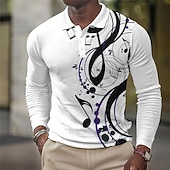 Music Festival Men's Music Waffle Polo Shirts Golf Shirt Long Sleeve Polo Shirts Collared Shirts Casual Vacation Wear Festival Wear Party Outfits Buttons 3D Print Fall & Winter Black White4