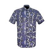 cheap Animal Print-Men&#039;s Snake Skin Pattern Shirt Western Shirt Button Up Shirt Short Sleeve Abstract Daily Wear Going out Weekend Autumn / Fall Turndown Print Button-Down Navy Blue Blue Brown