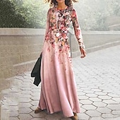 Women's Maxi Dress Casual Dress Swing Dress Floral Dress Long Dress Pink Long Sleeve Floral Print Summer Spring Crew Neck Fashion Summer Dress Daily Date 5