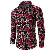 preiswerte Pflanzen Muster-Valentinstag Herren Rose Blumenmuster Hemd Knopfhemd Langarm Brautkleider schlicht Urlaub Casual Wochenende Frühling Sommer Herbst Winter Umlegekragen Bedruckt Button-Down Violett Gelb Rote Blau