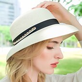 preiswerte Partyhut-Hüte Eimerhut aus Polyesterfaser Strohhut Sonnenhut Hochzeit lässig elegant Hochzeit mit Bändern Perlen Kopfbedeckung Kopfbedeckung