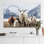 お買い得  動物画 プリント-動物壁アートキャンバス羊雪山プリントとポスター写真装飾布絵画リビングルームの写真フレームなし