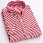 preiswerte Oxford-Hemden für Herren-Herren Hemd Oberhemd Gestreiftes Hemd Oxford Hemd Streifen Büro &amp; Karriere Hochzeitsfeier Rote Blau Grau Langarm Umlegekragen Frühling &amp; Herbst Bekleidung Vordertasche
