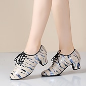 cheap Latin Shoes-Women&#039;s Glitter Dance Shoes with Animal Print, Lace-Up Design, and Comfortable Low Heels for Ballroom, Latin, or Party