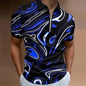cheap Men's Geometric Polo-Men's Graphic Zip Polo Shirts Golf Shirt Short Sleeve Polo Shirts Collared Shirts Casual Vacation Wear Rave Wear Party Outfits 3D Print Quarter Zip Polo Spring &amp; Summer Blue Purple Green