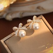abordables Boucles d&#039;oreilles-Femme Boucles d&#039;oreille Clou Le style rétro Nœud Elégant Le style mignon mode Luxe Doux Des boucles d&#039;oreilles Bijoux Blanche Pour Carnaval Mariage Soirée 1 paire