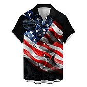abordables T-shirts du Jour de l&#039;Indépendance-Homme Drapeau américain américain Chemise Chemise Western Chemise boutonnée Manche Courte Décontractées Usage quotidien Sortie Fin de semaine Automne Col rabattu Imprimer Bouton bas Noir Rouge Bleu