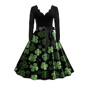 preiswerte Kleider-1950er Vintage inspiriert Cocktailkleid Knielang Kleid A-Linie Kleid Teekleid A-Linie Damen St. Patrick&#039;s Day Heimkehr Alltagskleidung Junggesellinnenabschiedsparty Teenager Erwachsene Kleid