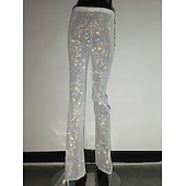 cheap Bottoms-Metallic Sparkle Pants Sheer Mesh Rhinestone Cover Up Disco Solid Color Women&#039;s Party Club Pride Parade Adults&#039; Pants