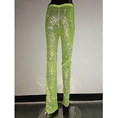 cheap Bottoms-Metallic Sparkle Pants Sheer Mesh Rhinestone Cover Up Disco Solid Color Women&#039;s Party Club Pride Parade Adults&#039; Pants
