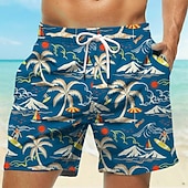 cheap Tropical Plants &amp; Flowers-Men&#039;s Coconut Tree Swim Trunks Swim Shorts Board Shorts Mid Waist Hawaiian Casual Holiday Beach Drawstring with Mesh lining Elastic Waist Designer Clothing Apparel