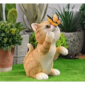 economico Luci paesaggistiche-luce da giardino con fiori di coniglio con ornamento solare, luce da giardino con gatto carino per decorazioni da giardinaggio, luce d&#039;ingresso divertente, statua da giardino solare con statuetta di coniglio da giardino