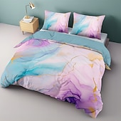 abordables 100% Coton-Parure de lit réversible 100 % satin de coton l.t.home, 300 fils au pouce carré, motif marbre, ensemble de literie Elite, taille Queen et King