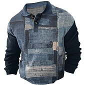 Men's Plaid Waffle Polo Shirts Golf Shirt Long Sleeve Polo Shirts Collared Shirts Vintage Casual Vacation Wear Formal Wear Festival Wear Buttons 3D Print Fall & Winter Black Blue Brown4