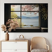 abordables Impresiones de Paisajes-Paisaje pared arte lienzo ventana falsa primavera flores de cerezo impresiones y carteles fotos tela decorativa pintura para sala de estar fotos sin marco
