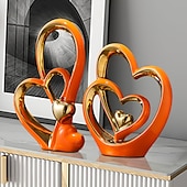 tanie Posągi-Porcelanowy wystrój z podwójnym sercem do salonu, przedpokoju, stolika kawowego i półek - idealny prezent na rocznicę i dzień ojca dla par i kochanków - nowoczesny i dekoracyjny wystrój domu