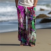 cheap Men&#039;s Printed Casual Pants-Color Block Graffiti Abstract Men&#039;s 3D Print Pants Trousers Outdoor Daily Wear Streetwear Polyester Yellow Dark Purple Red S M L Medium Waist Elasticity Pants