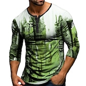 economico Magliette di Halloween-Per uomo Pop art Città e palazzi Camicia Henley Manica lunga Stampa 3D Di tendenza Giornaliero Informale Informale Per eventi Per uscire Primavera &amp; Autunno Rosso Blu Arancione Verde Henley Maglietta