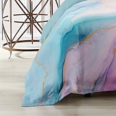 abordables 100% Coton-Parure de lit réversible 100 % satin de coton l.t.home, 300 fils au pouce carré, motif marbre, ensemble de literie Elite, taille Queen et King