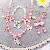 abordables Accesorios usables-Conjunto de pulsera y collar de perlas para niños, collar de unicornio, accesorios para niñas y bebés, collar para niños