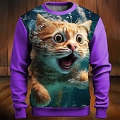 economico Felpe 3D da uomo-Per uomo Grafico Blocco di colori Gatto Felpe Felpa da golf Manica Lunga Felpa Girocollo Moda Quotidiano Casual Stampa 3D Vacanza Ferie Uscire Patchwork Stampato Primavera &amp; Autunno