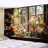 Недорогие пейзаж гобелен-цветы на окне настенный гобелен настенное искусство большой гобелен фреска декор фотография фон одеяло занавеска для дома спальня гостиная украшения