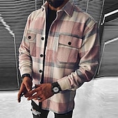 cheap Men&#039;s Shirt Jacket-Men&#039;s Plaid Geometric Pattern Shirt Jacket Overshirt Long Sleeve Fashion Going out Weekend Fall &amp; Winter Turndown Print Pink Blue Sky Blue Vivid Pink Orange