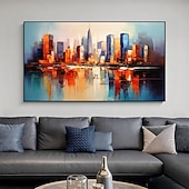 cheap Landscape Paintings-Handmade Original City Landscape Oil Painting On Canvas Wall Art Decor Coastal Building Painting for Home Decor With Stretched Frame/Without Inner Frame Painting