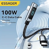 رخيصةأون كابلات الهاتف الخليوي-Essager شاحن سريع 100 وات USB C إلى USB C، كابل شحن بزاوية 90 درجة، سلك بيانات USB C للشحن السريع 5A