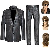 olcso Öltözetek-szett fémes öltönyökkel&amp;amp; blézer nadrág&amp;amp; nadrág márna paróka 3 db 1980-as évek diszkó rocksztár ruhák abba cosplay jelmez álarcos előadás party klub
