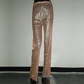 cheap Bottoms-Metallic Sparkle Pants Sheer Mesh Rhinestone Cover Up Disco Solid Color Women&#039;s Party Club Pride Parade Adults&#039; Pants